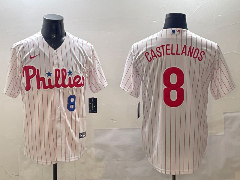 Men Philadelphia Phillies #8 Castellanos White stripe Game 2025 Nike MLB Jersey style 2->philadelphia phillies->MLB Jersey